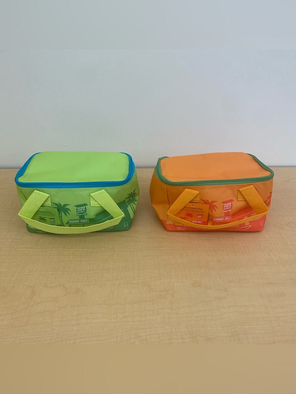 Lot of 2:Trader Joe's Mini Tote Bag Insulated Summer 2026-Lime & Orange 1.5G NWT